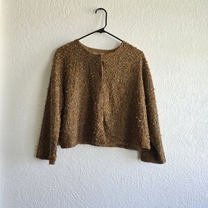 H&M Brown Embellished Glam Officesiren Beaded Cardigan